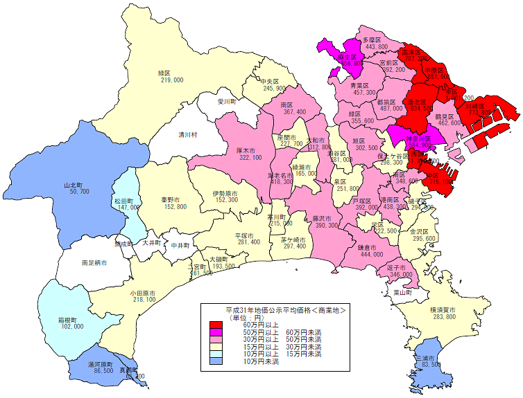 平成３１年 商業地 地価公示価格 神奈川県 地図.png