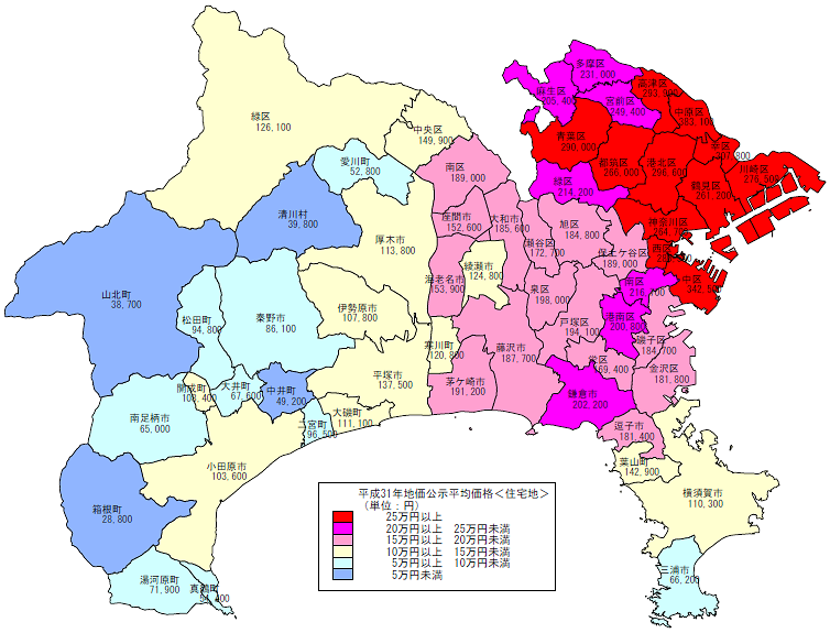 平成３１年 住宅地 地価公示価格 神奈川県 地図.png