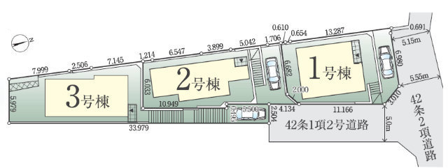 【FiT川崎市多摩区長沢1期】新築一戸建3棟「百合丘」駅バス9分 停歩2分・「新百合ヶ丘」駅バス14分 停歩2分：区画図