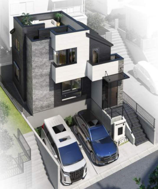 【耐震+制震住宅～新築一戸建|港北区鳥山町】外観パース