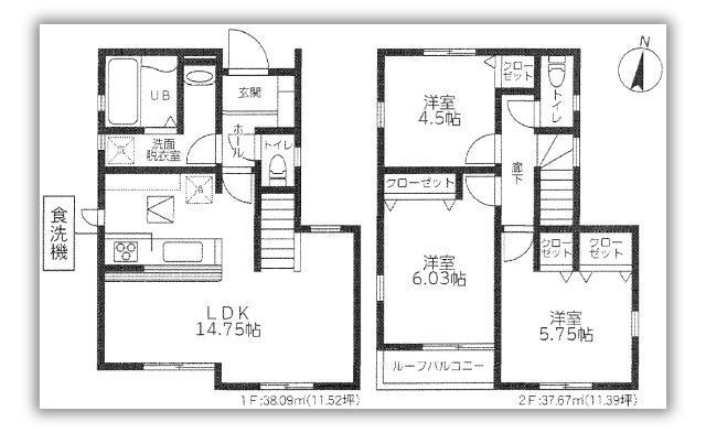 【リナージュ府中市是政22-1期】新築一戸建「是政」駅徒歩5分・「府中本町」駅徒歩20分：間取図