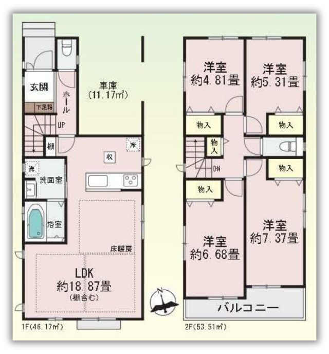 【ハートフルタウン青葉区松風台37番】新築一戸建「青葉台」駅徒歩17分：間取図