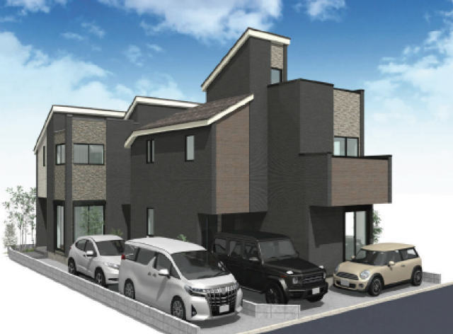 【新築一戸建全2棟｜多摩区栗谷3丁目】外観パース
