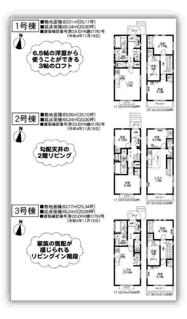 【ガルボシティー調布市西つつじヶ丘1丁目2期】新築一戸建3棟「つつじヶ丘」駅徒歩12分：間取図