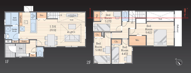 【ワイズヴェリー｜新築一戸建全2棟 藤が丘2丁目】間取図