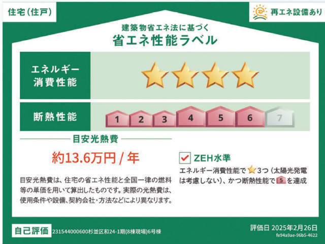 【リナージュ杉並区和泉第2期】省エネ性能ラベル