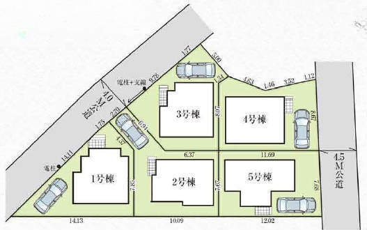 【グラファーレ調布市富士見町2期】新築一戸建5棟「西調布」駅徒歩12分：価格4980万円～5780万円：区画図