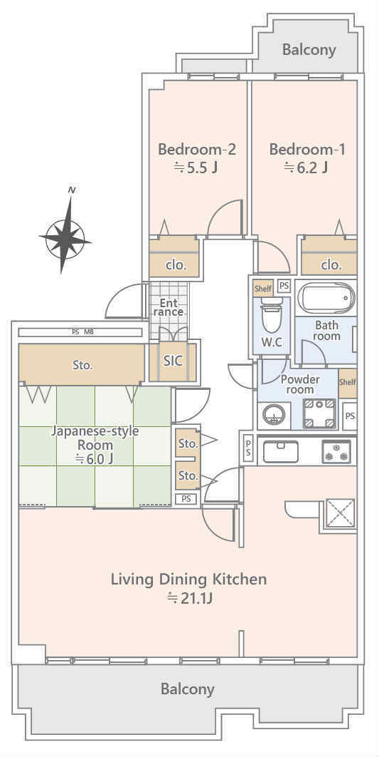 【グランヒルズ新百合丘西館｜リフォーム済 中古マンション】間取り図