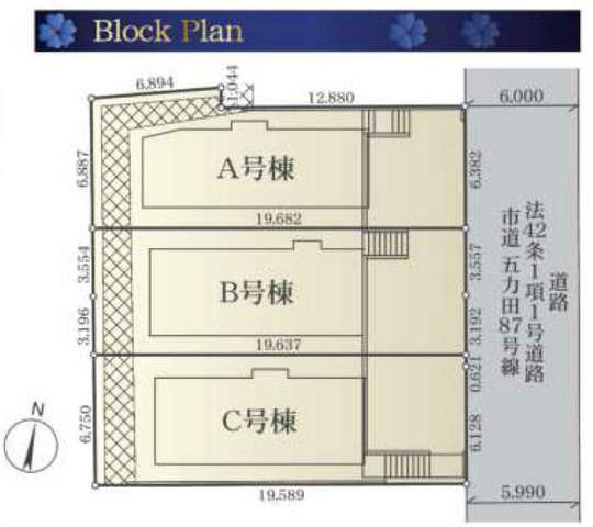 【レ・ミュー五月台｜新築一戸建全3棟】区画図
