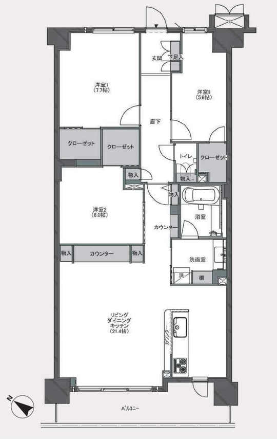 【レイディアントシティ向ヶ丘遊園 イタリア街区｜中古マンション～リノベーション済】間取図